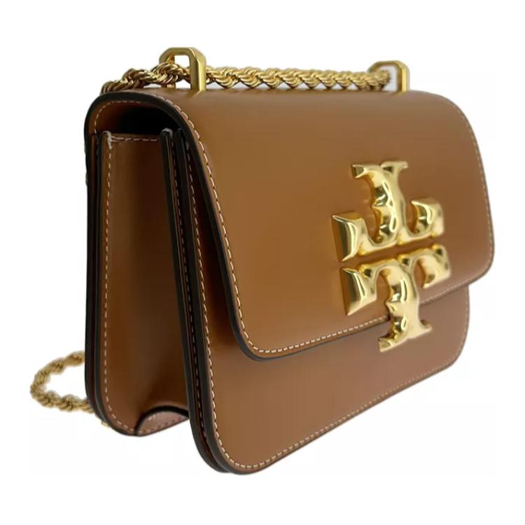 Tory Burch Eleanor Double T Large Logo Drawstring Chain Matte Leather Small Square Crossbody Shoulder Bag Women Bags Bourbon-Whiskey 73589-201