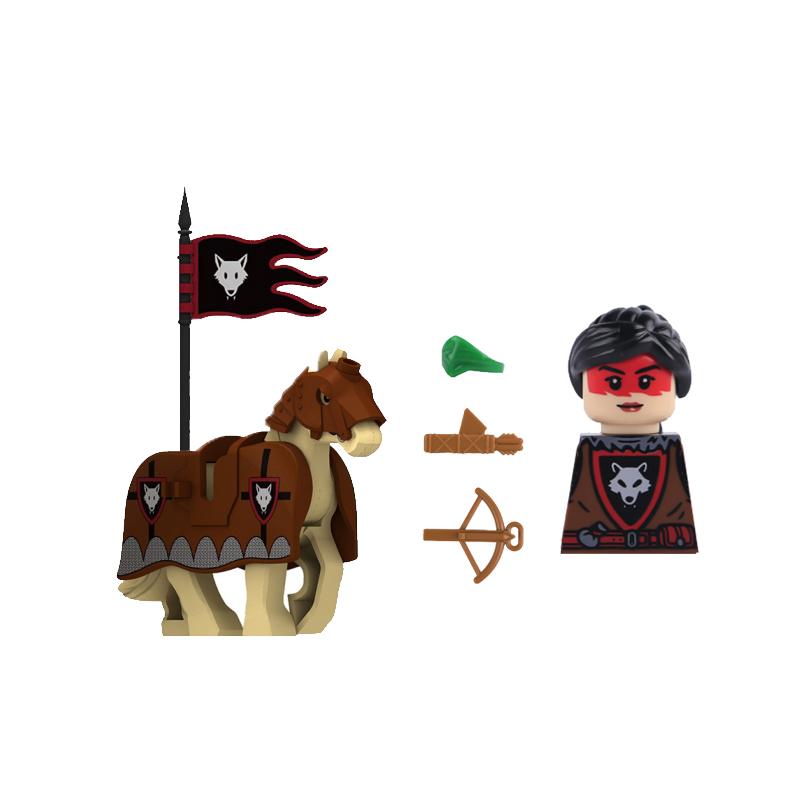 MOC Medieval Knight Castle Figures Building Blocks Weapon Wolf Swordsmen Guard Bow Arrow Shield Flags Warhorse Toys Gifts S002