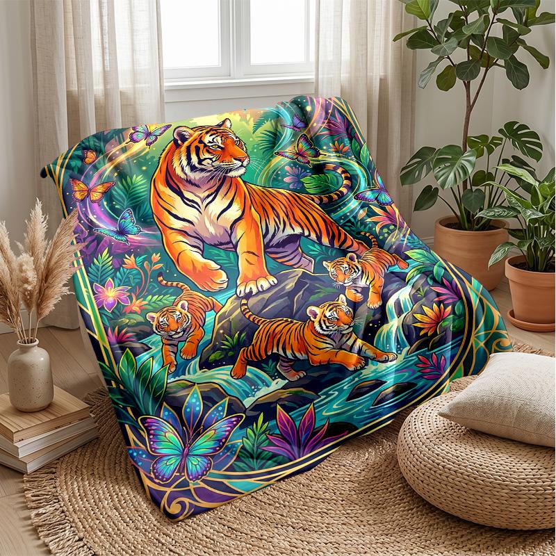 Tiger Family in Harmony Theme blanket Lightweight Warm Flannel Blanket Decorative Throw Blanket for Home Decoration