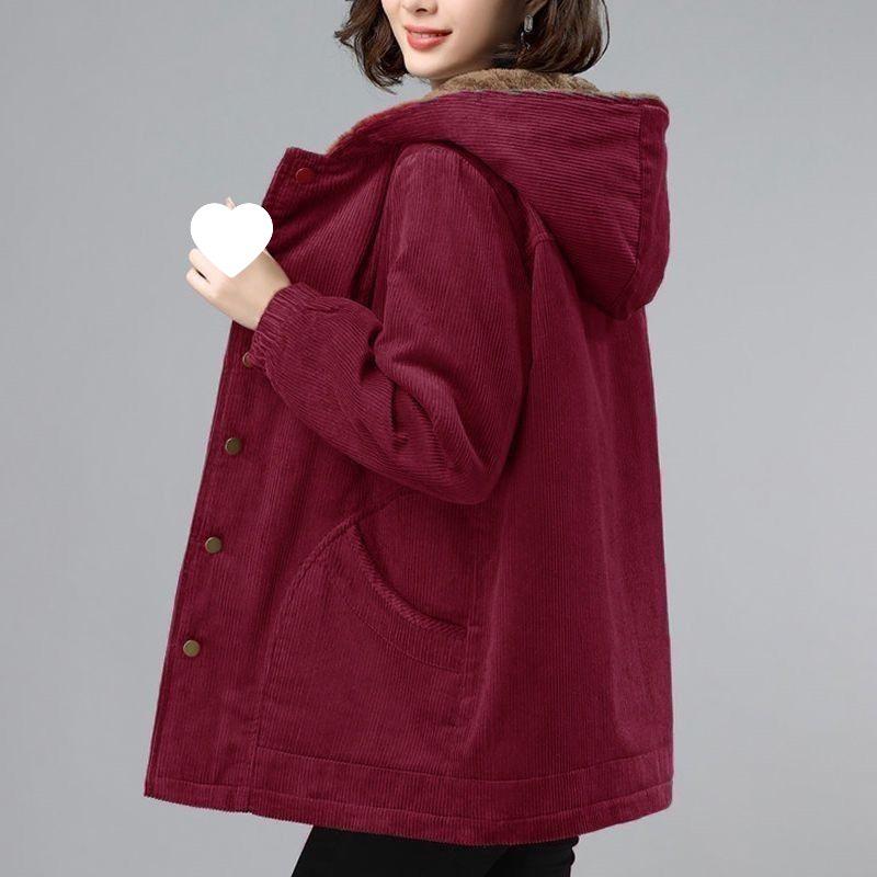 

Зимняя повседневная свободная вельветовая куртка с флисовой подкладкой для мамы 2025 года - Толстое хлопковое пальто для женщин среднего возраста