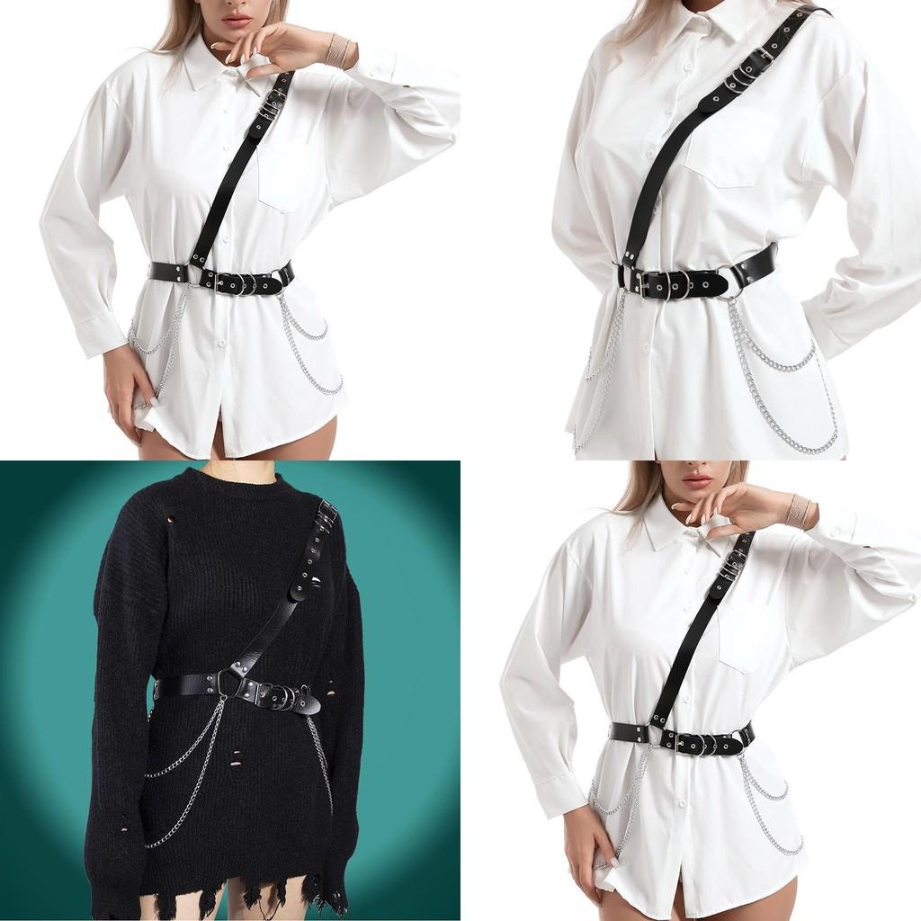 Chain Body Harness With Faux Leather For Party Wear