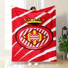 Red and White Striped Crown Emblem Printed Flannel Blanket for Bedroom, Living Room, Sofa, and Nap