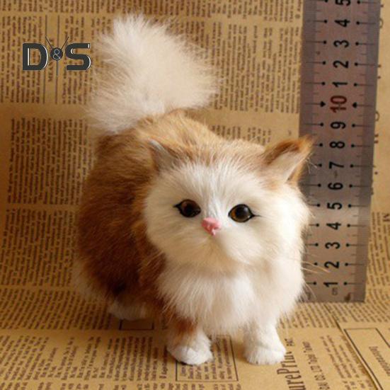 Simulation Cat Ornament Realistic Plush Kitty Toy Faux Fur Animals Model Furry Cat Doll Gift for Kids Cat Lovers