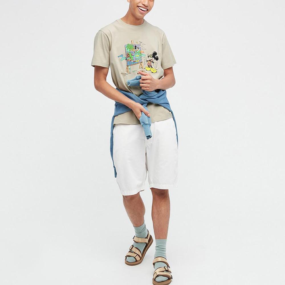 Uniqlo X Steven Harrington Mickey Cartoon Print Short Sleeve T-Shirt Unisex Tops Light-Beige 445593-30