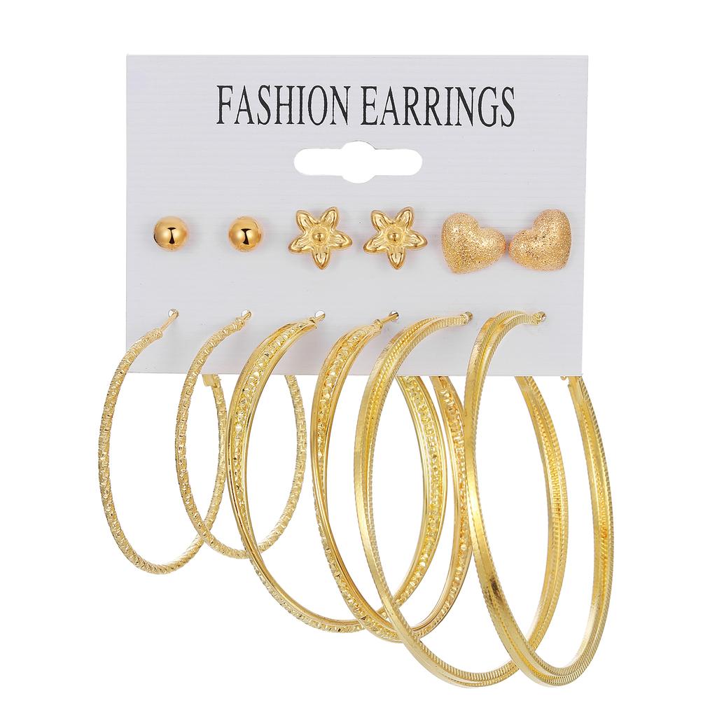 Large Round Gold Stud Earrings Gold European Franc Flower Studs Double Stud Earrings Luxury Elegant Glamorous Sexy Studs Set of 12 Decorative Items