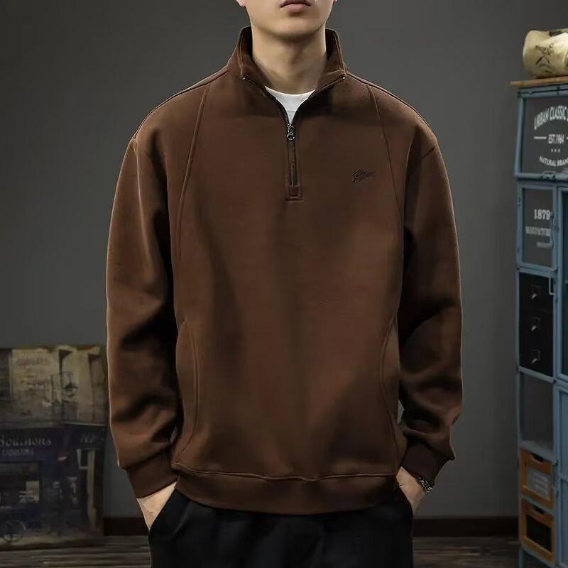 

Мужской вязаный пуловер 2024 в стиле ретро с полузастежкой-молнией, воротником-стойкой и лоскутным дизайном 2XL (130-150 jin)