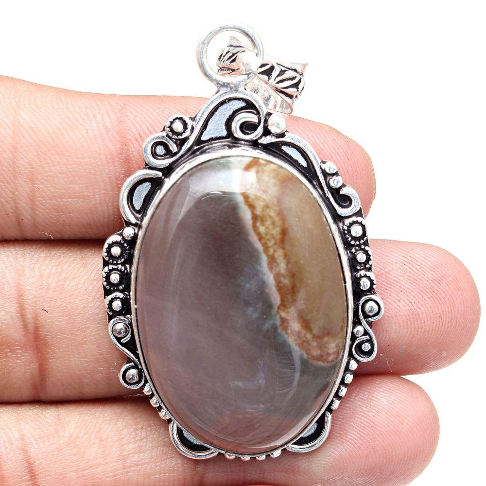 Pendant Polygram Jasper Gemstone Mother'Day Silver Jewelry 2.25"