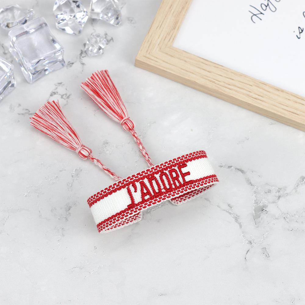 J'adore Bracelet: Embroidered Letter Tassel Wristband for Women & Couples