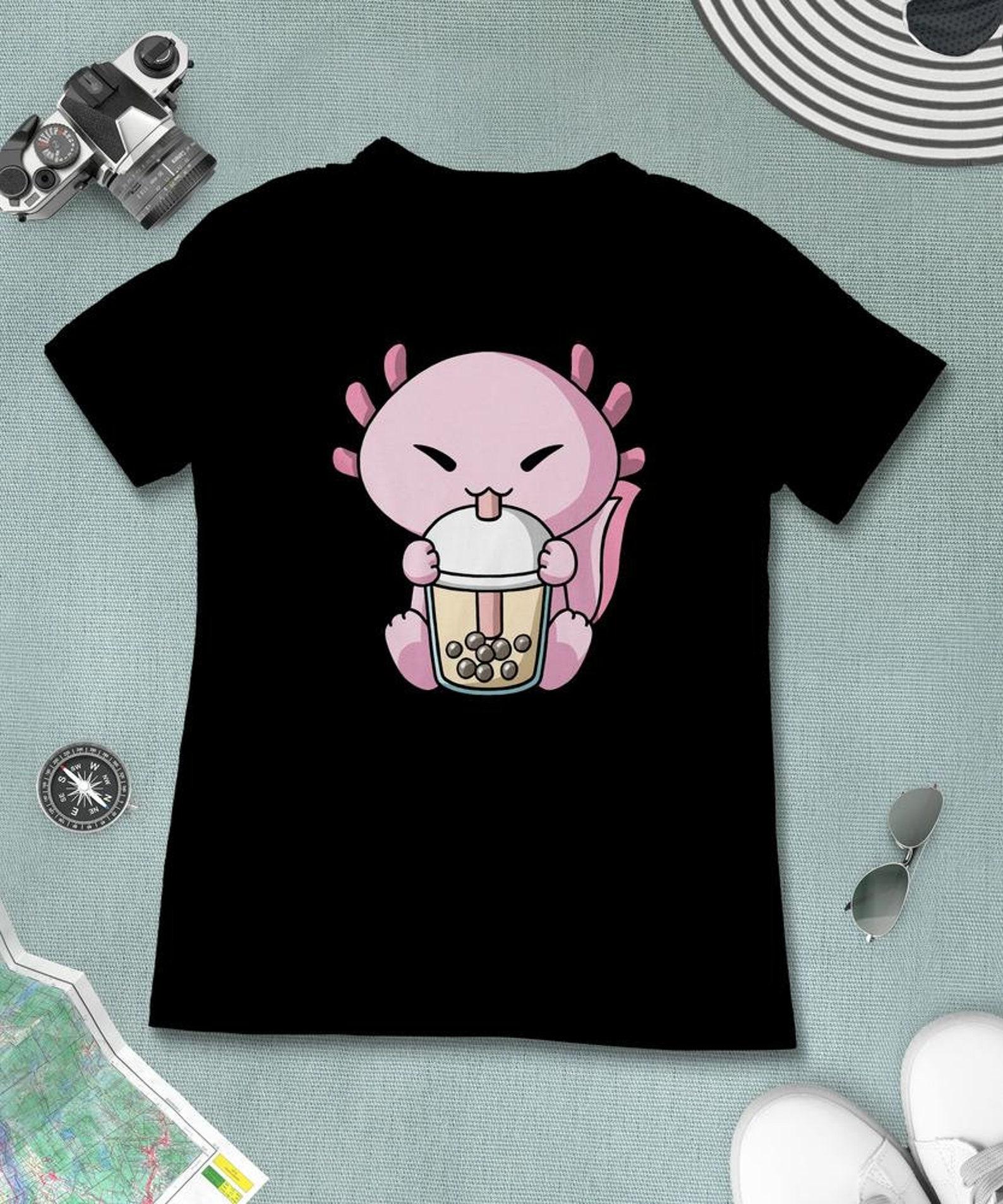 Boba Milk Tea Axolotl T-Shirt, Funny Boba Milk Tea Shirt, Bubble Tea T-Shirt, Kawaii Japanese Anime Gift L