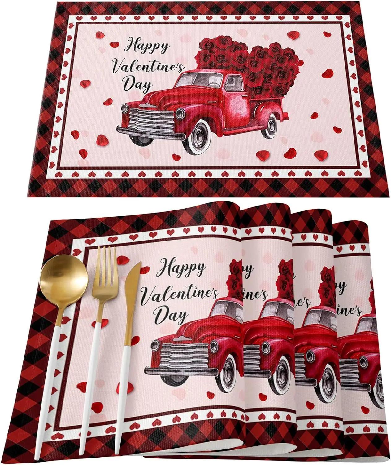 

4PC Valentine s Day placemat dining table and coffee table decoration anti fouling and heat-insulating table mat placemat 4pc 30x45cm