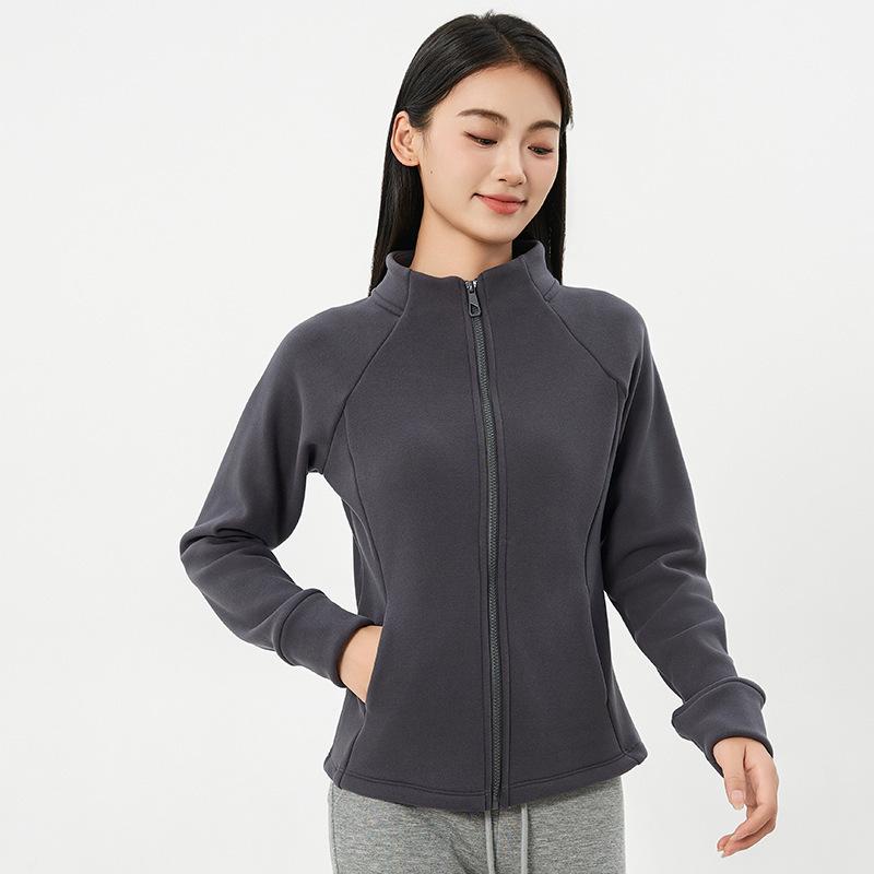 Womens Stand-up Collar Jacket with Thickened O-grain Fleece Fabric High-end Fleece Hooded Sweatshirt for Women