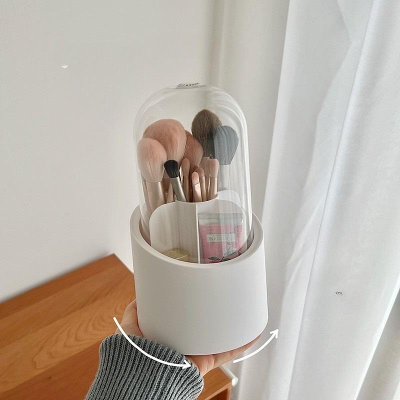 Rotating Makeup Brush Storage Box Portable Multifunction Dust Proof Desktop Organizer Lipstick Shadow Cosmetic Holder