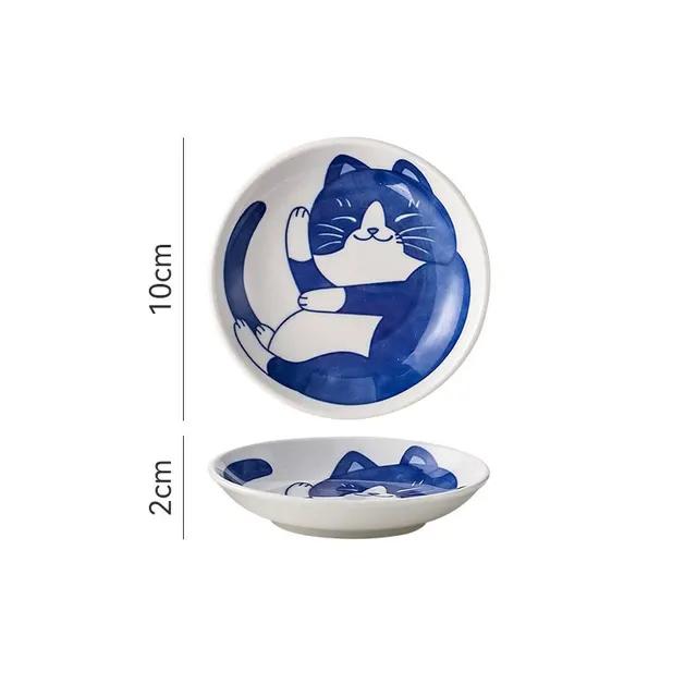 4pcs Ceramic Sauce Dishes Sushi Plate Tableware Japanese Style Dessert Creative Cute Cartoon Lucky Cat Pattern Spice Plate