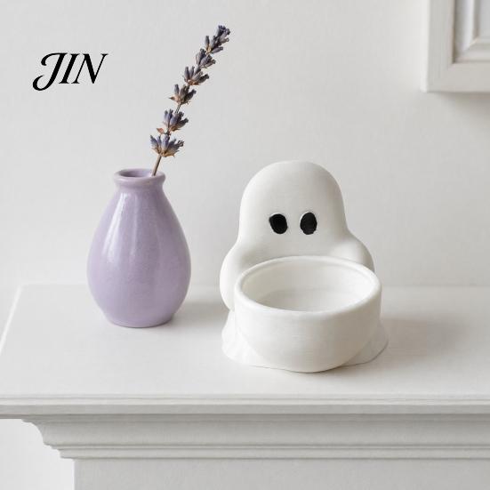 Ghost Themed Home Decoration Halloween Candle Holder, Cute 3D Printed Tea Light Holder for Stable Tealight Display Stand Scented Candles, Small