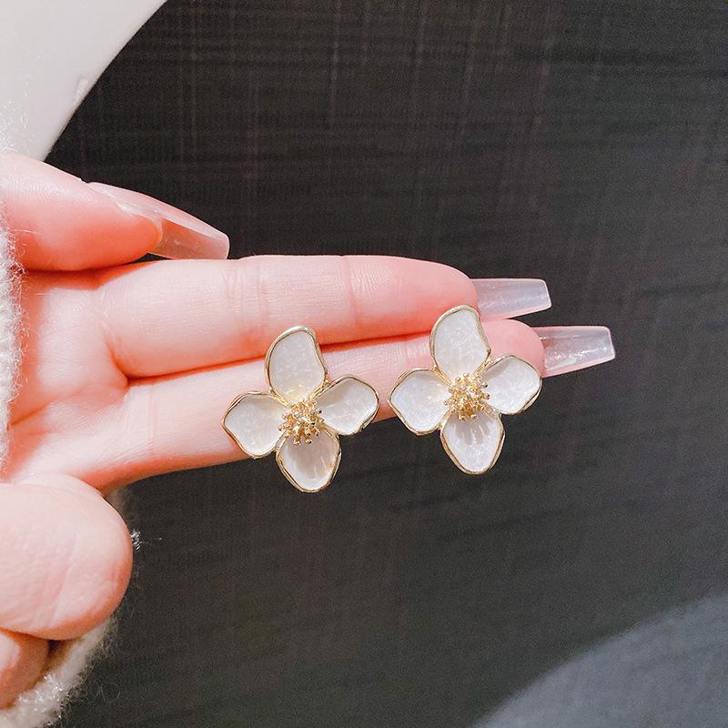 

925 Silver Drip Glaze Red Hibiscus Earrings - Retro Hong Kong Style Studs