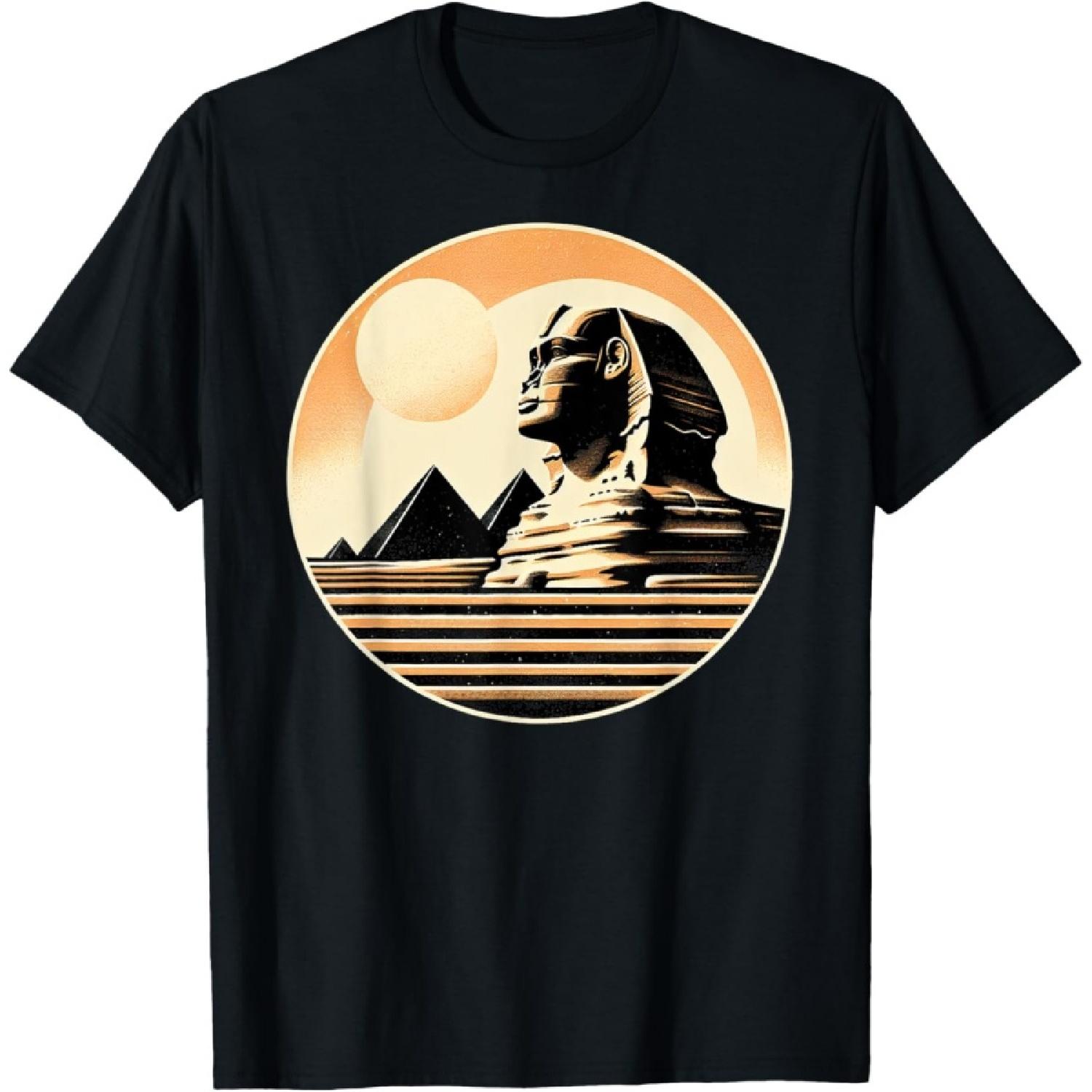Детализированная футболка с графикой Сфинкса и пирамид S чёрный