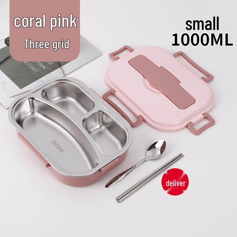 Fiambrera Bento Portátil de Acero Inoxidable 304 con Separadores – Gran Capacidad, Diseño de Hebilla Cuadrada, Estilo Nórdico para Estudiantes