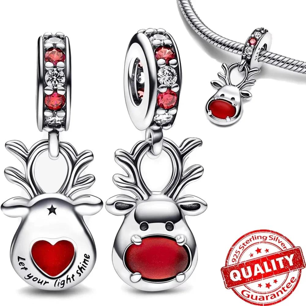 Christmas 925 Silver Charms Santa Claus Reindeer Earrings Beads fit Necklace Bracelets DIY Fine Jewelry Party Gift