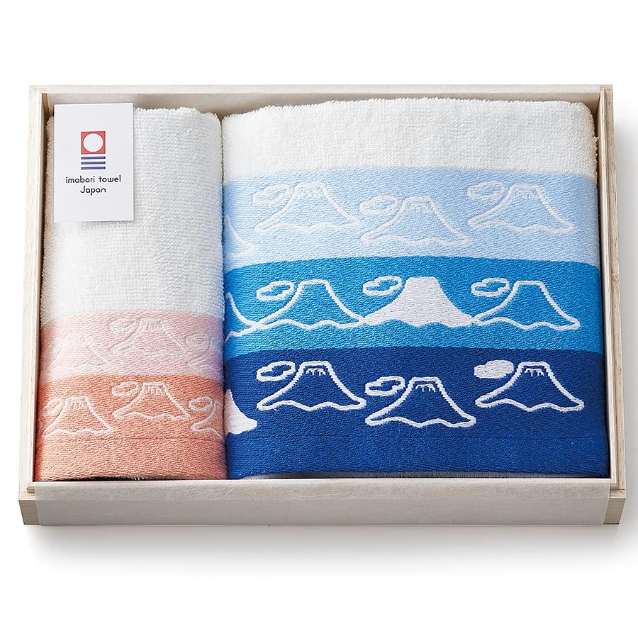 Dolce Duo Imabari Towel Gift Set of 2 Fuji Face Towel and Hand Towel In Wooden Perfect for or As a Made In Japan (Mt. Design) Box, Gifts, Get-Well
