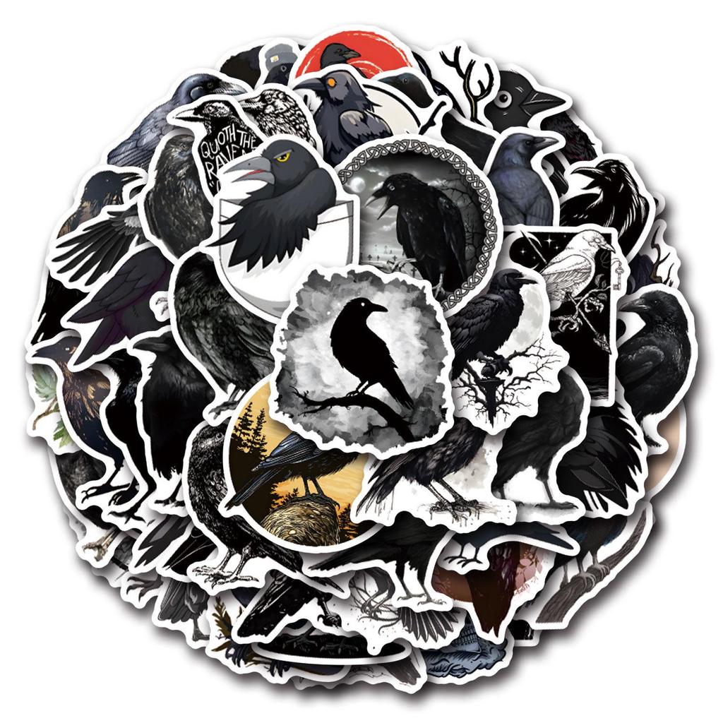 55 Cartoon Black Crow Waterproof Stickers for Stationery, Planners, Water Bottles, and Computers