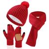 New Winter Warm Thicken Men Knitted Hat Women Scarf Scarf And Gloves Three Piece Plush Thermal Beanie Hats Casual Skullies Cap