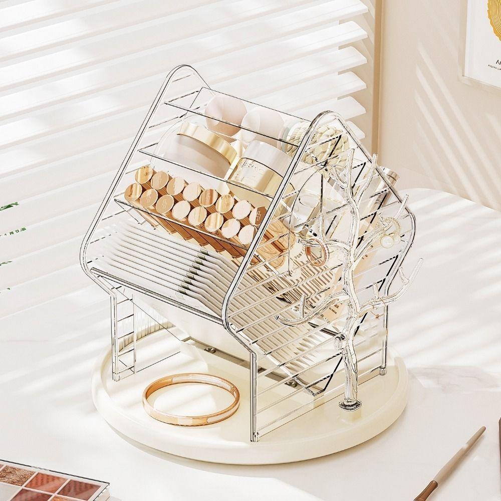 Großes Fassungsvermögen 360° drehbarer Make-up-Organizer unterteilt rutschfestes Make-up-Aufbewahrungsregal Kunststoff platzsparend Lippenstifthalter Schlafzimmer
