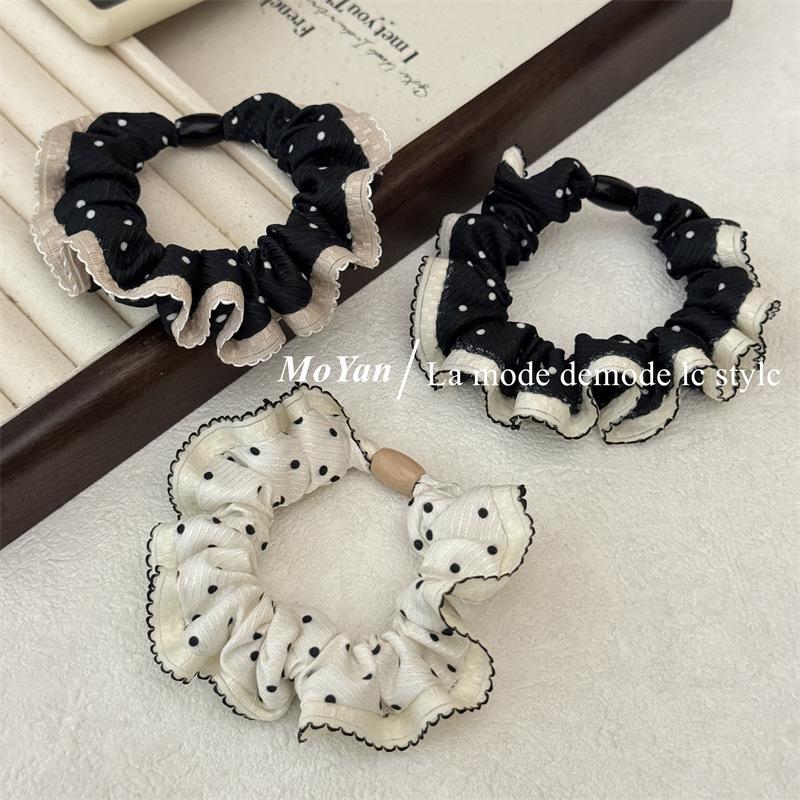 Retro Polka Dot Lace Hair Tie - Elastic Ponytail Holder for Women