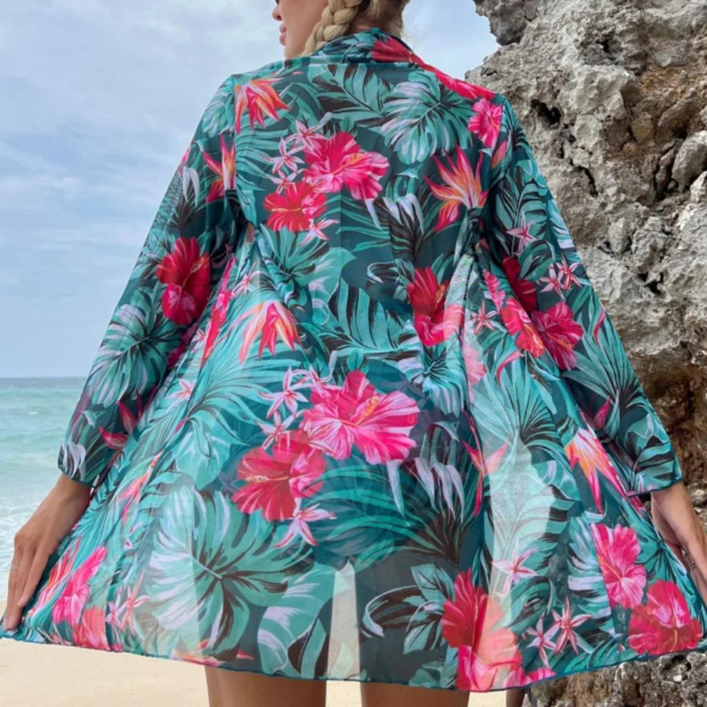 Dreiteiliger Bikini mit tropischem Druck für Frauen 2023 Neuer Badeanzug mit hoher Taille zum Überziehen Bademode Brasilianischer Biquini-Badeanzug