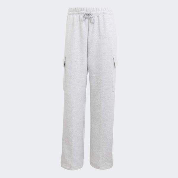 adidas Calças cargo de fleece S eSSentialS lineares para mulher, corte regular, de algodão, com bolsos cargo, cinza escovado