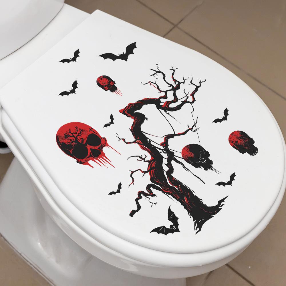 Fun-m189 Halloween Dead Tree Skull Bat Bathroom Toilet Decoration Sticker