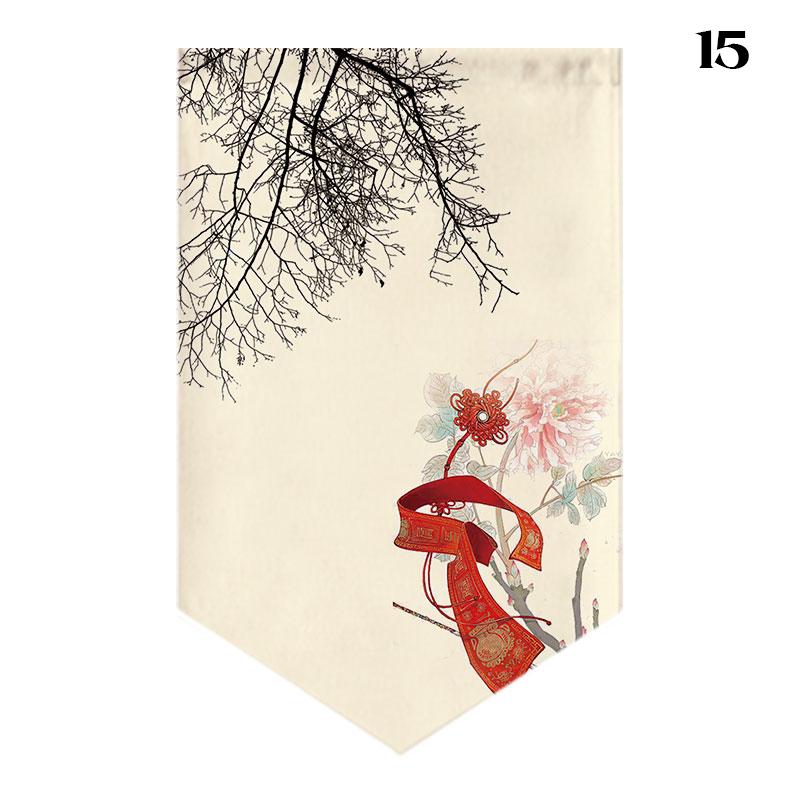 Chinese Landscape Painting Short Curtain Restaurant Cafe Decor Noren Home Window Decor Hanging Half Curtain Kitchen Partition
