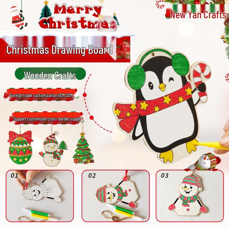 Christmas DIY Cartoon Wooden Easel: Creative Colorful Doodle Board Hanging Decoration