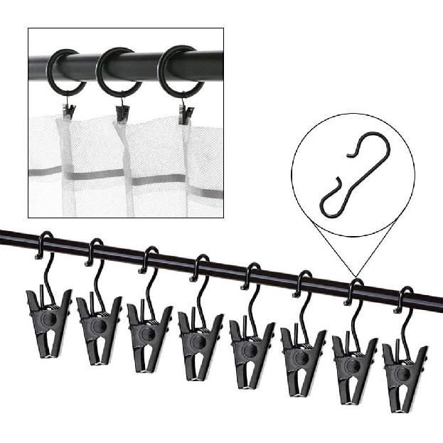 JANYUN 30 Pack Small Heavy-Duty Hook Clip Set Metal Curtain Hangers Clips for Clip Photo Home Decoration Art Craft Display - Black