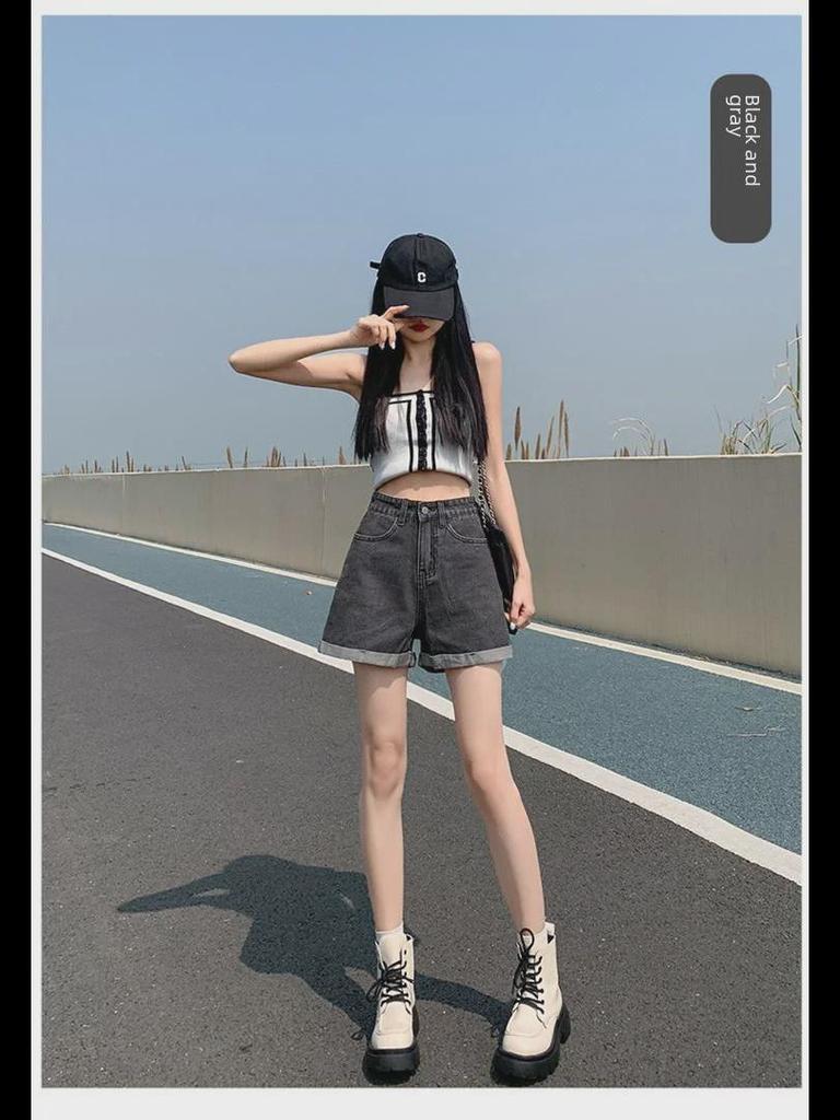 High-Waisted A-Line Denim Shorts for Women - Korean Style Summer Fashion, Wide-Leg, Casual Curling Design.