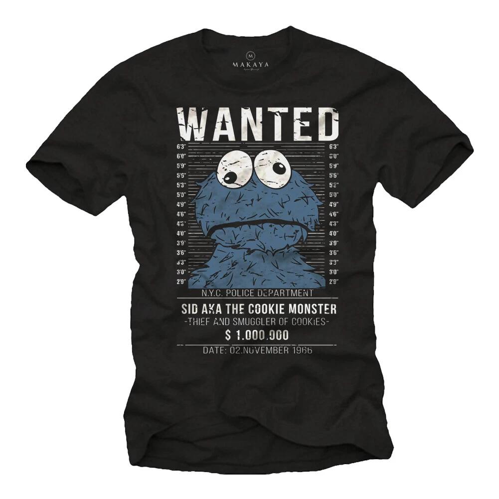 Funny Hipster Mens T-Shirt with Wanted Cookie Monster - Men Nerd Shirt- 4XL