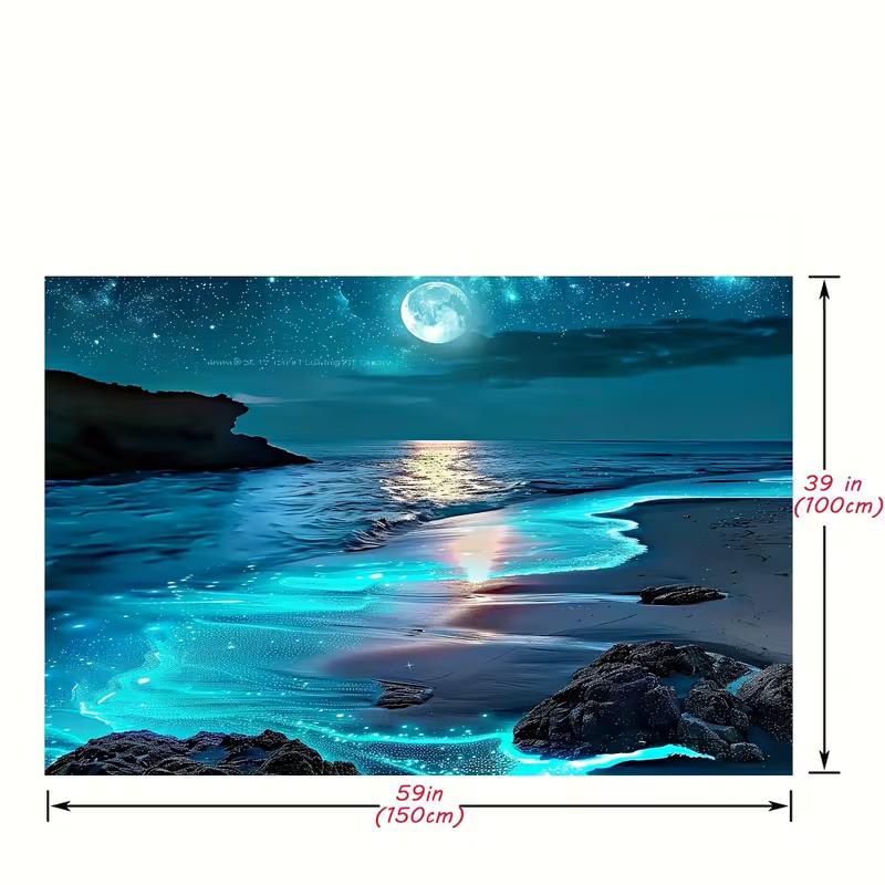 2D Magical Night Beach with Glowing Bioluminescent Waves Backdrop