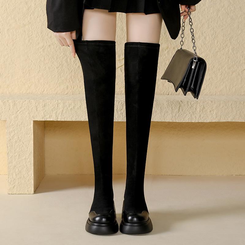 

S529-1 Huiliya small thick-soled round-head fashion boots 2025 Korean version fashionable and comfortable elastic thin boots women 40