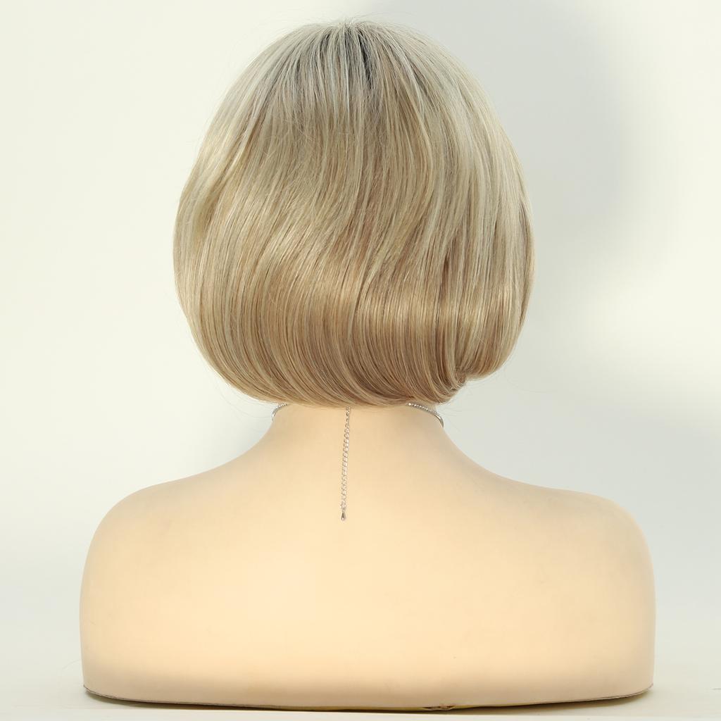 Short Blonde Synthetic Bob Wigs with Bangs Straight Wig for Women Daily Party Hair Heat Resistant Fiber