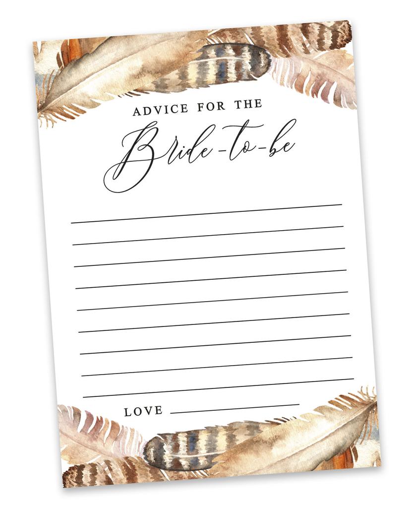 Inkdotpot Advice For The BrideA  CardsA  Set Of 50A  FeathersA  Bridal Shower Activity