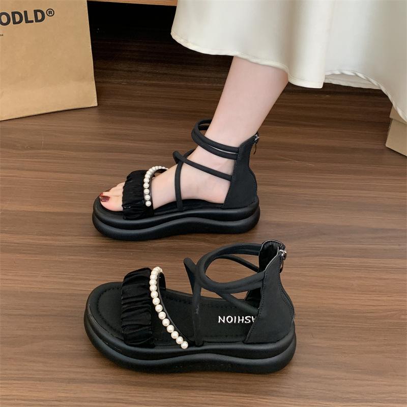 

Beautiful platform sandals women s 2025 new summer with skirt fairy style high-top beach shoes 40 чорний