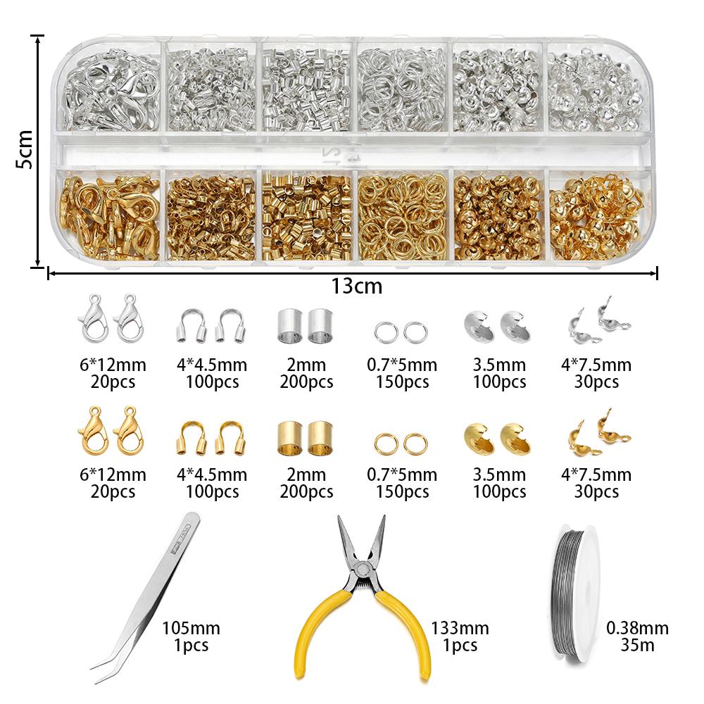 1203pcs Lobster Clasp Crimp Bead End Beads Tweezers Jewelry Plier Steel Wire Jewelry Kits for Bracelet DIY Jewelry Makings