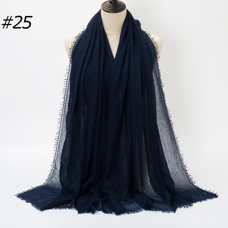 Solid Color Wrinkled Cotton-Linen Feel Women's Headscarf with Fur Edge