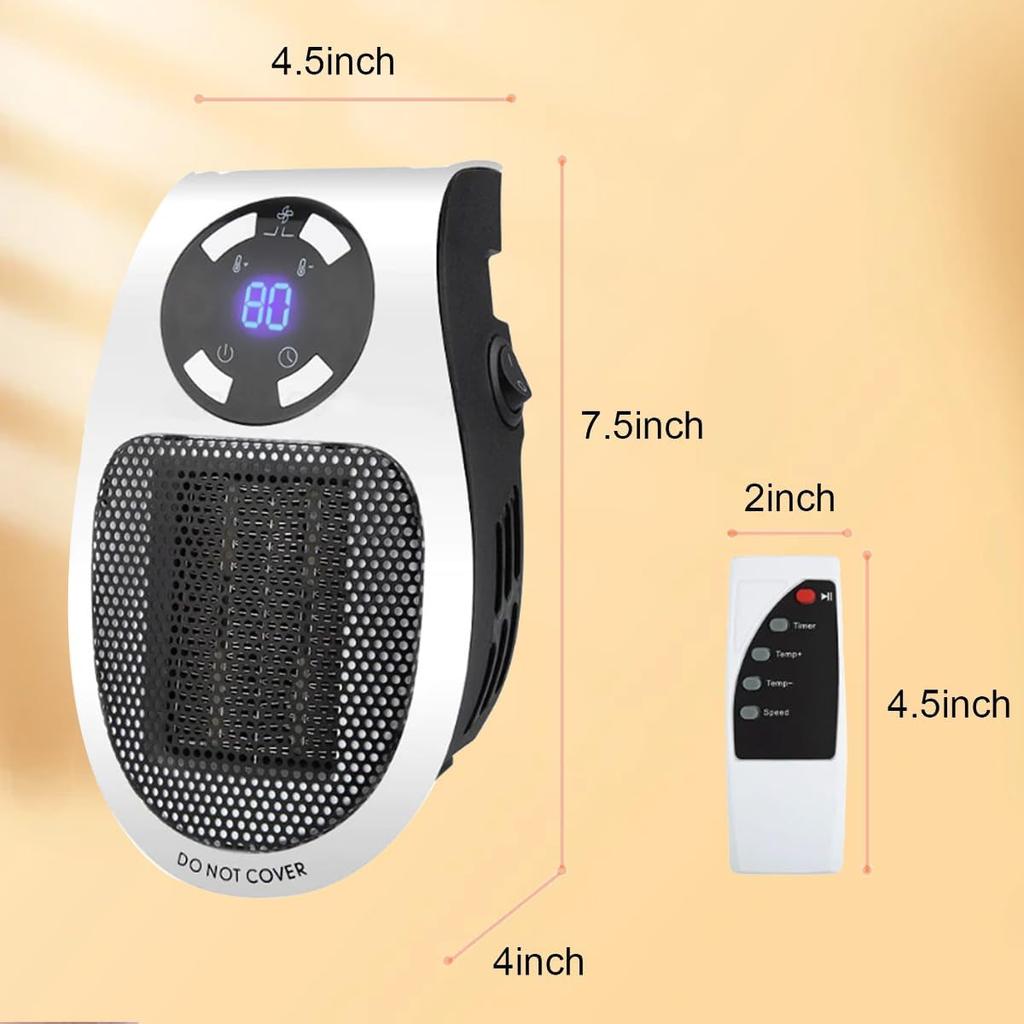 Portable Plug In Heater, 500W Small Electric Heater with Overheat Protection, Adjustable Electronic Thermostat, Precise LED Display Wall Outlet Space