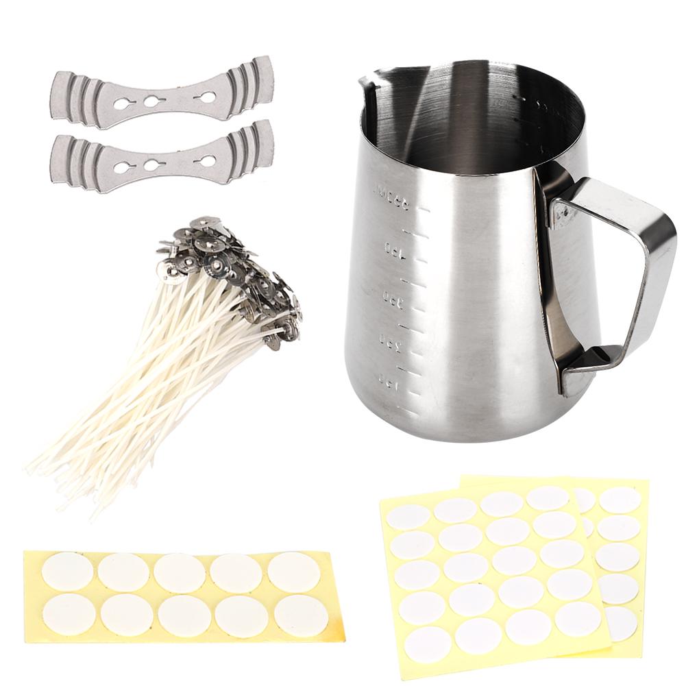 Kit de suministros para velas, adhesivo de punto blanco, taza de cera de acero inoxidable anticorrosión, juego de bricolaje