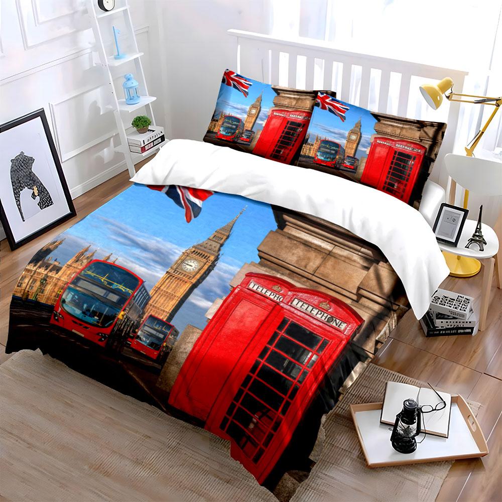 Union Jack, Big Ben, Busse. Bettwäsche-Sets Bettbezug-Sets Bettbezüge Kissenbezüge(1*Bettbezug 2*Kissenbezüge ohne Bettdecke)