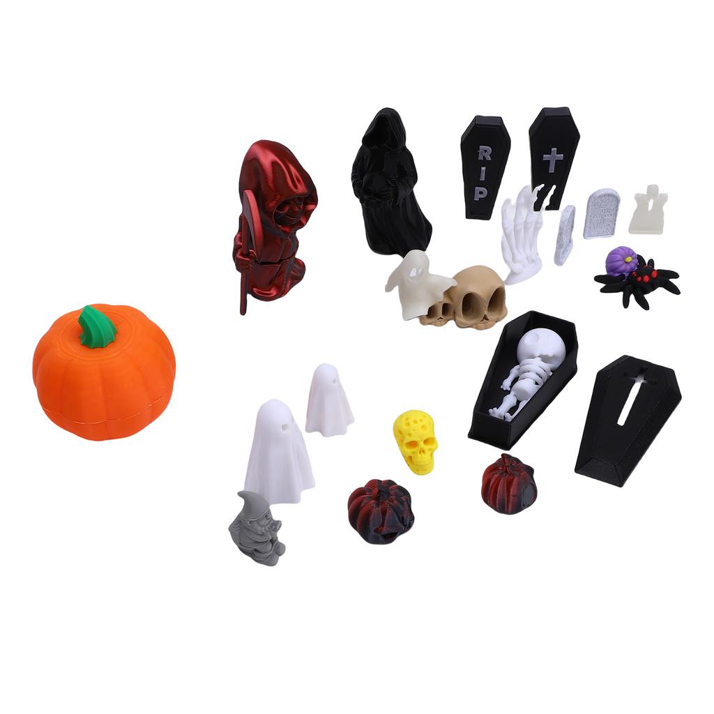 Pumpkin Ghost Skull Ornaments 3D Printed Tombstones Coffins Spiders Cat Miniature Figures for Home