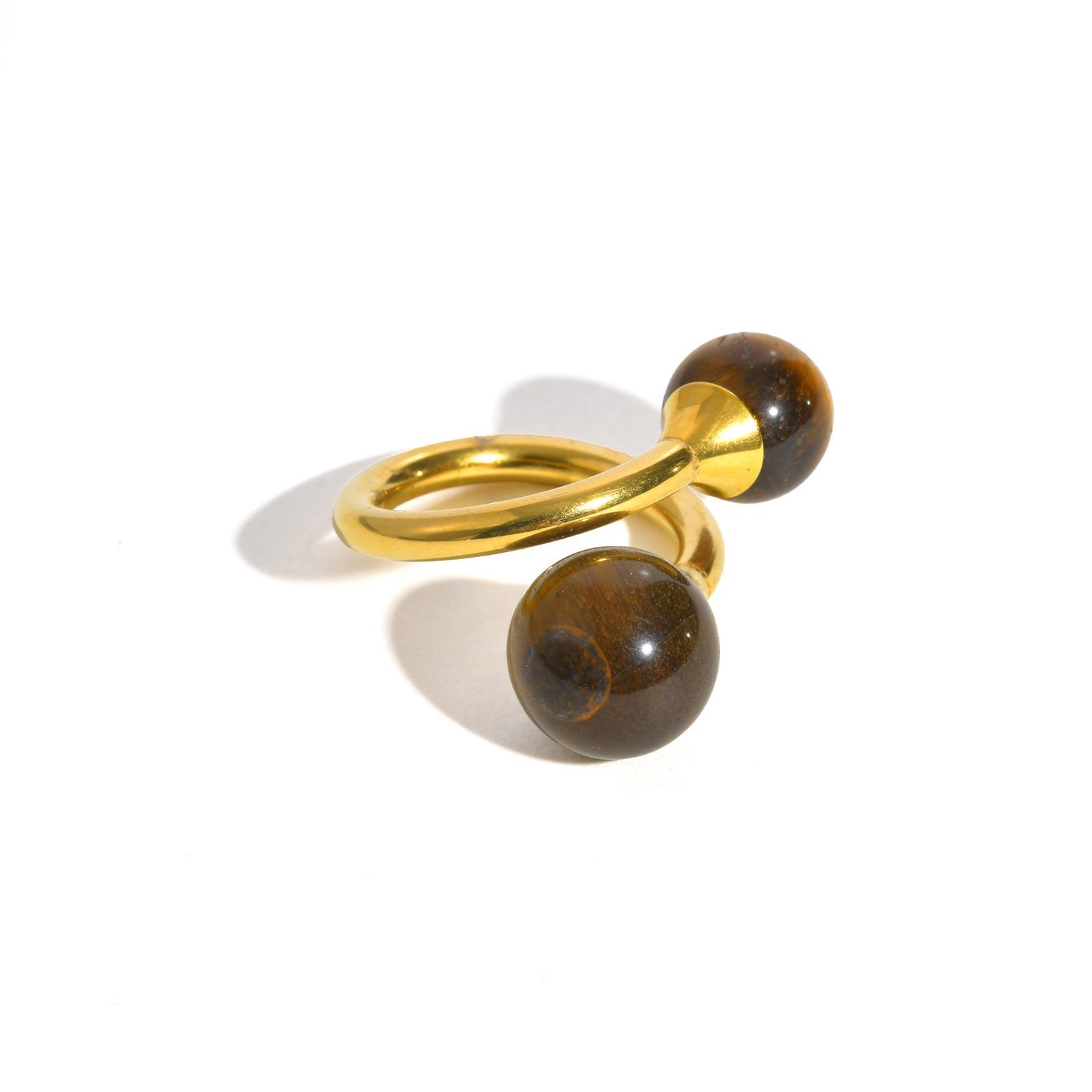 

Women s Unique Natural Stone Ring,Stainless Steel Tiger Eye Opening Rings,Gold Color Geometric Jewelry Gifts 6