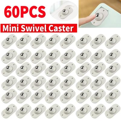 60pcs Self-Adhesive Castors Mute 360° Rotation Ball Caster Strong Load Bearing Versatile for The Bottom of Storage Box Trash Can