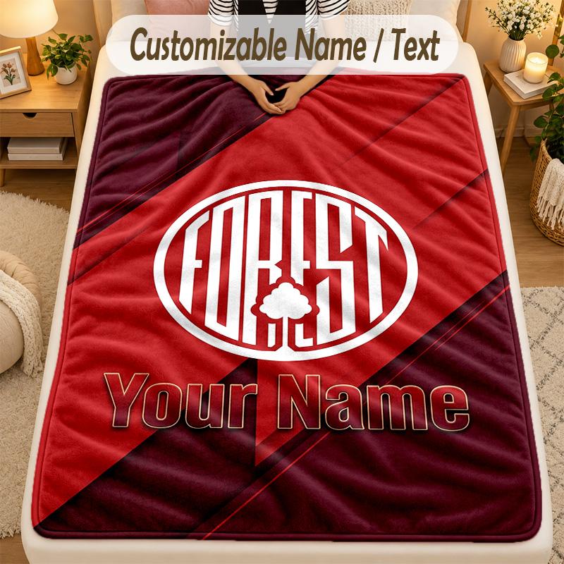 Flannel BlanketNottingham Forest FC Custom Name Text Personalized Soft Warm Throw Blanket Home Decor Gift