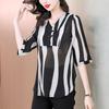 Camisa Vintage con Hebilla de Disco China Ropa de Mujer Estampada Elegante de Verano de Manga Corta Suelta Blusa Casual Elegante con Cuello en V